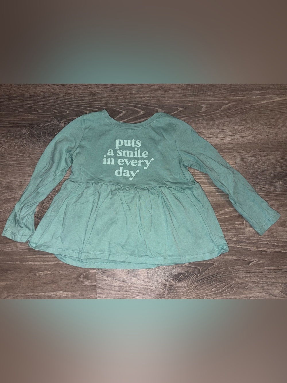 okie dokie Teal Long-Sleeve Peplum Top with Back Slogan